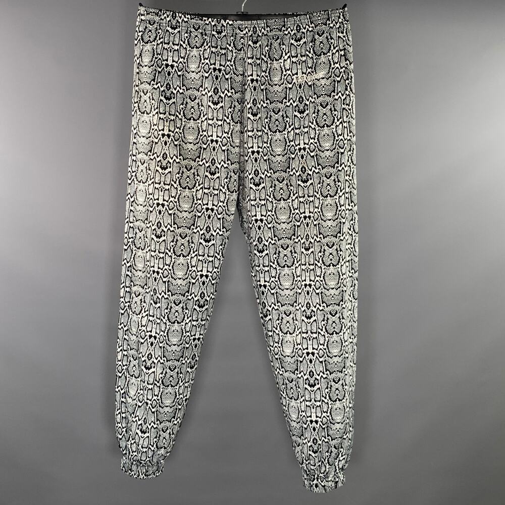 NOON GOONS Size XXL White Black Abstract Polyester Joggers Casual Pants
